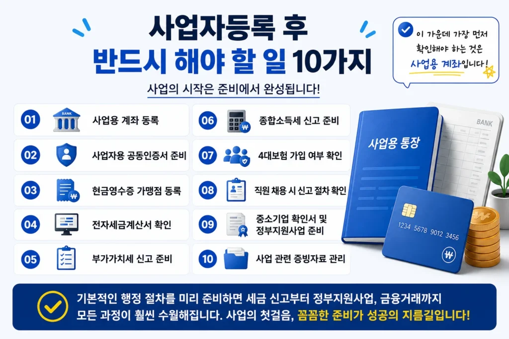 사업자등록 후 해야 할 일 10가지 세금 4대보험 체크리스트