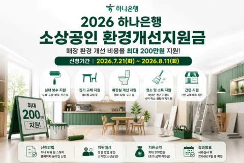 2026 하나은행 소상공인 환경개선지원금 (실내보수지원 200만원) 신청방법 총정리