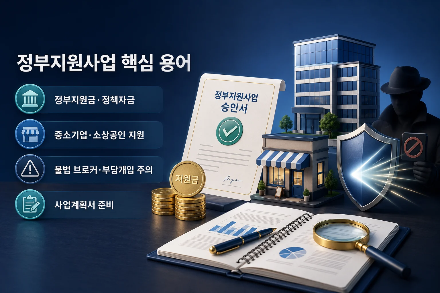 정부지원금 정책자금 불법 브로커 사업계획서 핵심 용어 설명