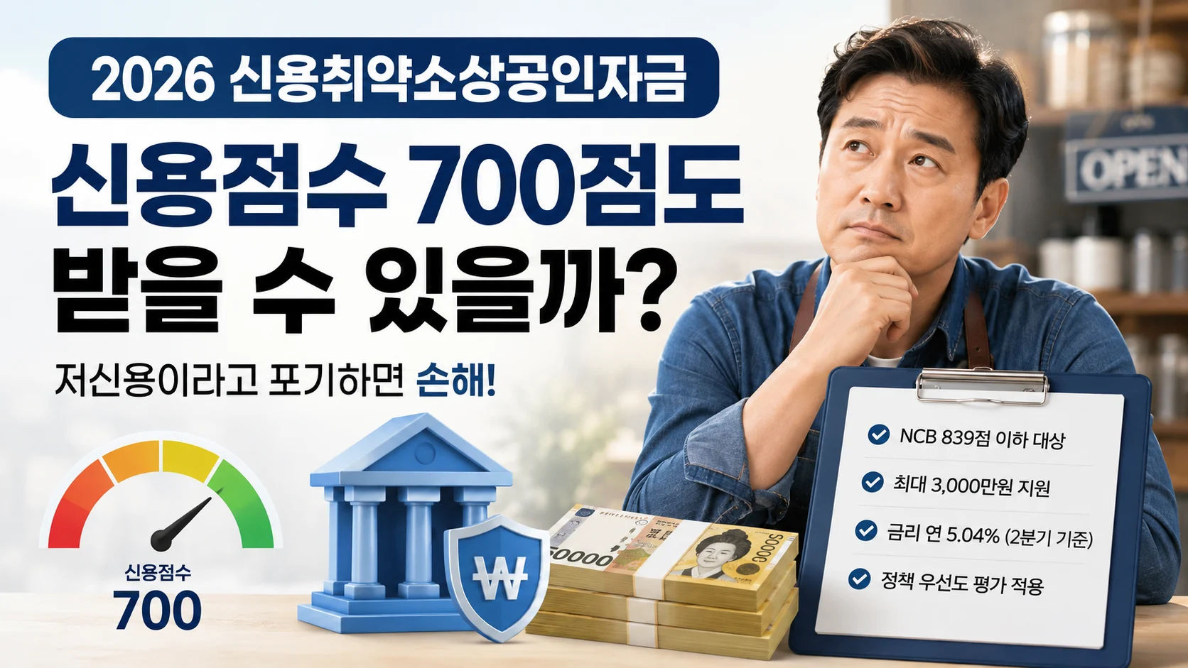 신용점수 700점도 소상공인 정책자금 받을 수 있을까? 2026 신용취약소상공인자금 조건·한도