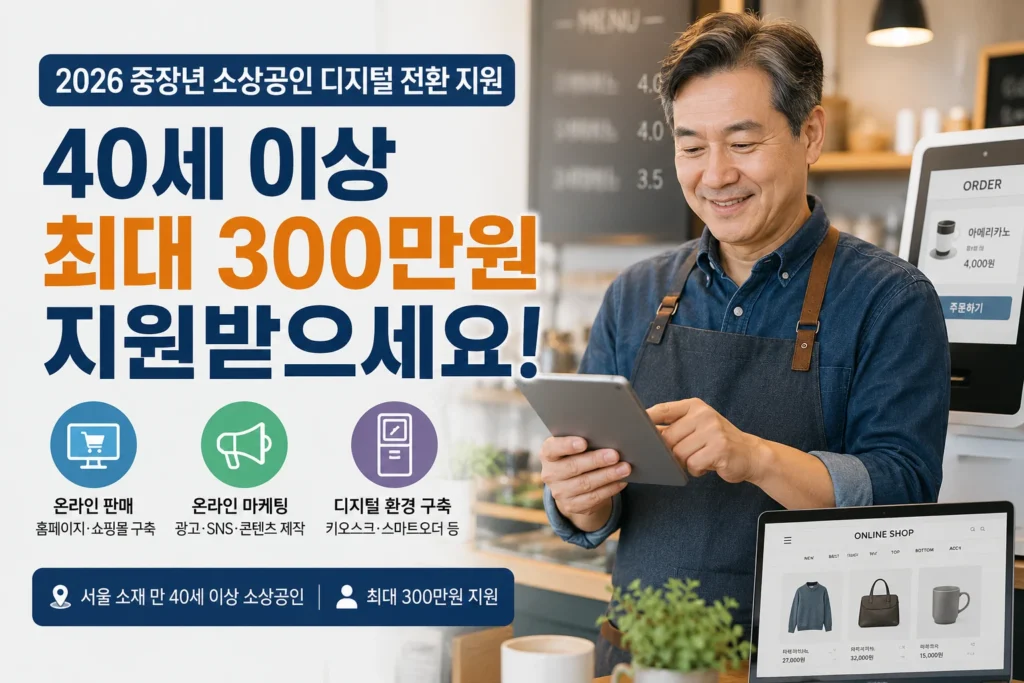 2026 중장년 소상공인 디지털 전환 지원 최대 300만원 안내